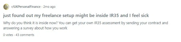 Reddit post from contractor worried about IR35 backdated liability